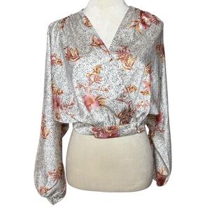 Anthropologie Sage the Label‎ Satin Wrap Kimono Floral Top Medium